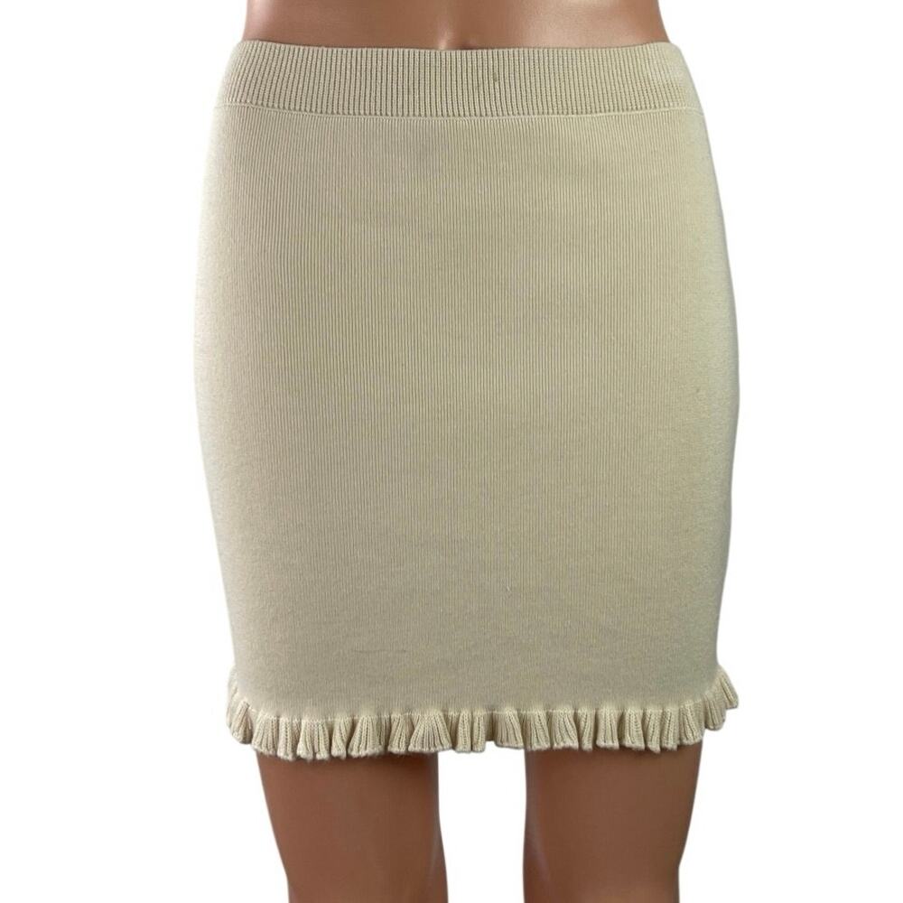 Urban Outfitters Beige Cream Knit Fitted Ruffle High Waist Pencil Mini Skirt M